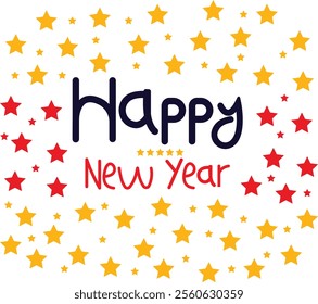 Happy New Year Calligraphy Vector for apps or web flat Text With Colorful Hand Drawn isolated on transparent Background Holiday Festive Greeting Card Frame Postcard, Event Invitation Poster