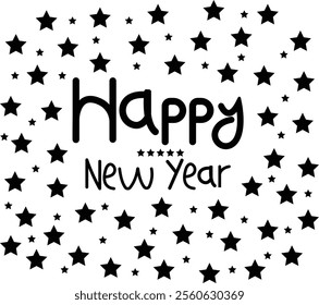 Happy New Year Calligraphy Vector for apps or web flat Text With Colorful Hand Drawn isolated on transparent Background Holiday Festive Greeting Card Frame Postcard, Event Invitation Poster