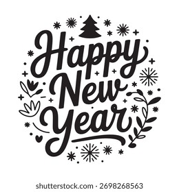 Happy New Year Calligraphy Vector Text