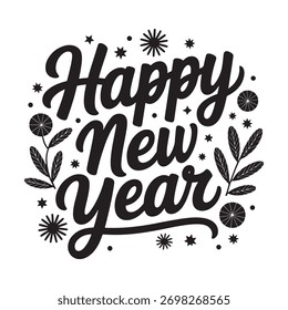 Feliz Ano Novo Caligrafia Vetor