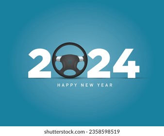 Happy New Year Car or transport concept vector illustration. 2024 new year car concept.