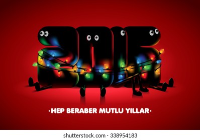 Happy new year card 2016 text: together happy new year