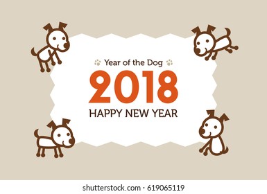 Happy New Year Card 2018, year of the dog illustration