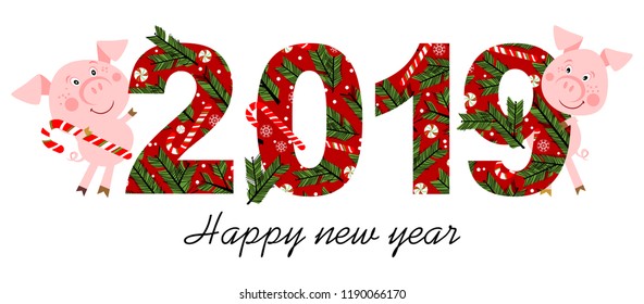 Happy new year card for 2019 with main big numbers. Vector background  can be use for your artwork homepage or website.