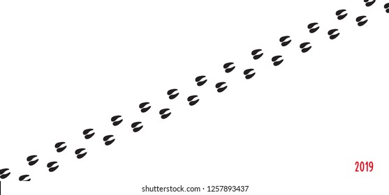 Happy New Year card. 2019. Year of the pig. Pig's hoof (paw) prints. Winter holidays. Vector illustration.