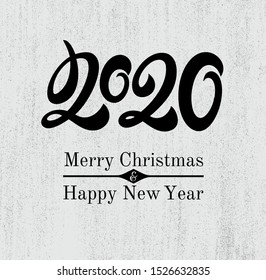 Happy new year card for 2020 with main big numbers. Modern minimalist uppercase letters figures are placed on the pages of the magazine, books Vector illustration. Isolated on white background.