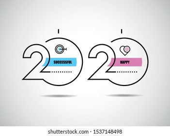 Happy New Year card 2020 infographics design with icons