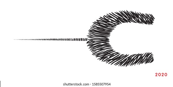 Happy New Year card. 2020. Year of the rat. Rat's body print in the snow. Rat's jump print. Winter holidays. Vector illustration.