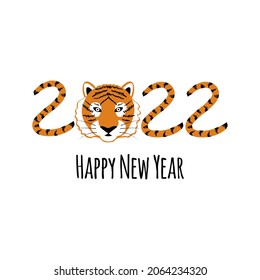 Feliz año nuevo. 2022 Año de los saludos de los tigres. Signo de tigre y descripción dibujada a mano