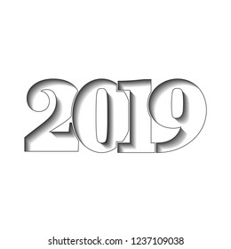 Happy new year card. 3D number 2019, isolated on white background. Graphic design holiday celebration, greeting text, Christmas banner decoration Vector illustration
