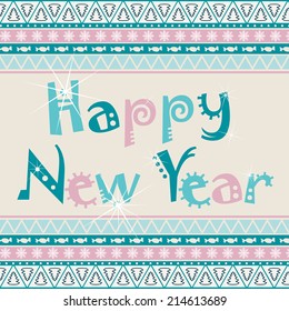 Happy New Year card with African ornament design. Vector illustration.