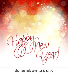 Happy New Year card or background with snowflakes and stars.  Vector illustration.