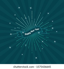 Happy new year card and background  with lettering on outline ribbon.