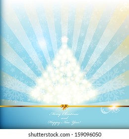 Happy New Year card or background with  tree and snowflakes.  Vector art. 