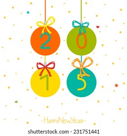 Happy New year card with balls and colorful numbers, 2015, vector.