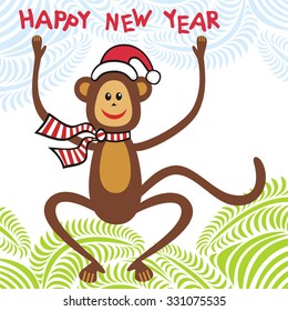 Happy new year card with beautiful monkey vector illustration