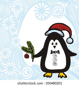 Happy new year card with beautiful cute penguin vector illustration