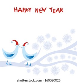 Happy new year card birds vector illustration