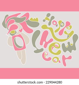 Happy New Year! Card for birthday recognition in love. Girl with crown.Cards of congratulations.Childish vector card in sweet colors. 