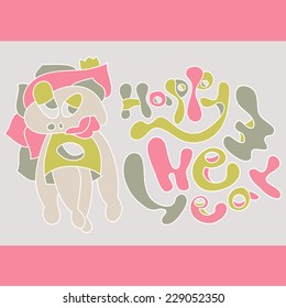 Happy New Year! Card for birthday recognition in love. Girl with crown.Cards of congratulations.Childish vector card in sweet colors. 