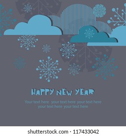 Happy New Year card  Blue Elegant  with snowflakes