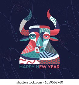 Happy New year. New year card. Bull vector illustration. Year of the bull.