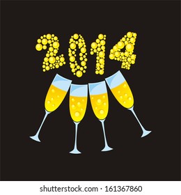 Happy new year card champagne glasses 2014 vector illustration