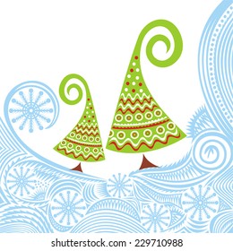 Happy new year card with christmas tree vector illustration