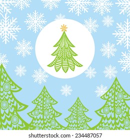 Happy new year card christmas tree vector illustration