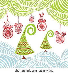 Happy new year card with christmas tree vector illustration