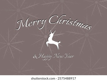 happy new year card, christmas greeting card with reindeer on dark gray, vector