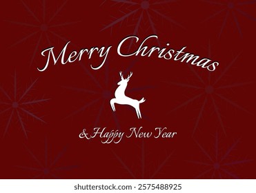 happy new year card, christmas greeting card with reindeer on red, vector	
