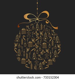 Happy new year card. Christmas toy with the hand painted Christmas icons.