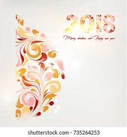 Happy new year card with a color hemisphere from various flower swirls over gray background. Vector illustration.