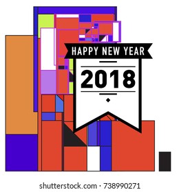 Happy New Year Card with Colorful abstract design. Vector elements for calendar and greeting card.