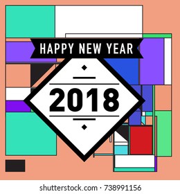 Happy New Year Card with Colorful abstract design. Vector elements for calendar and greeting card.