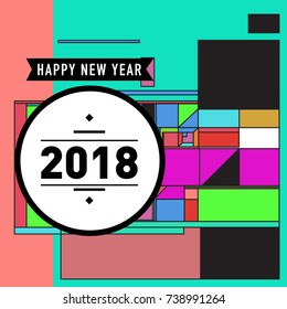 Happy New Year Card with Colorful abstract design. Vector elements for calendar and greeting card.