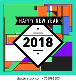 Happy New Year Card with Colorful abstract design. Vector elements for calendar and greeting card.