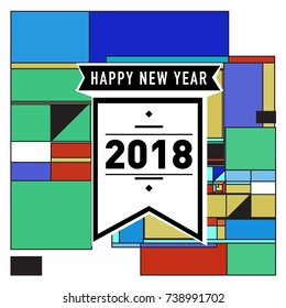 Happy New Year Card with Colorful abstract design. Vector elements for calendar and greeting card.