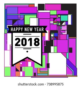 Happy New Year Card with Colorful abstract design. Vector elements for calendar and greeting card.