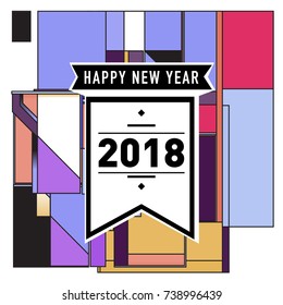 Happy New Year Card with Colorful abstract design. Vector elements for calendar and greeting card.