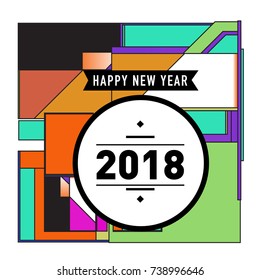 Happy New Year Card with Colorful abstract design. Vector elements for calendar and greeting card.