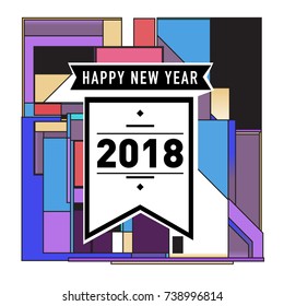 Happy New Year Card with Colorful abstract design. Vector elements for calendar and greeting card.