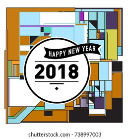 Happy New Year Card with Colorful abstract design. Vector elements for calendar and greeting card.