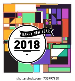 Happy New Year Card with Colorful abstract design. Vector elements for calendar and greeting card.