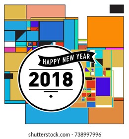 Happy New Year Card with Colorful abstract design. Vector elements for calendar and greeting card.