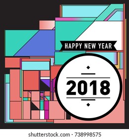Happy New Year Card with Colorful abstract design. Vector elements for calendar and greeting card.
