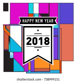 Happy New Year Card with Colorful abstract design. Vector elements for calendar and greeting card.