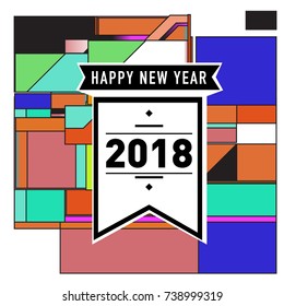 Happy New Year Card with Colorful abstract design. Vector elements for calendar and greeting card.