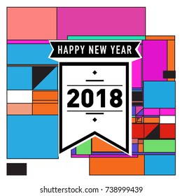 Happy New Year Card with Colorful abstract design. Vector elements for calendar and greeting card.